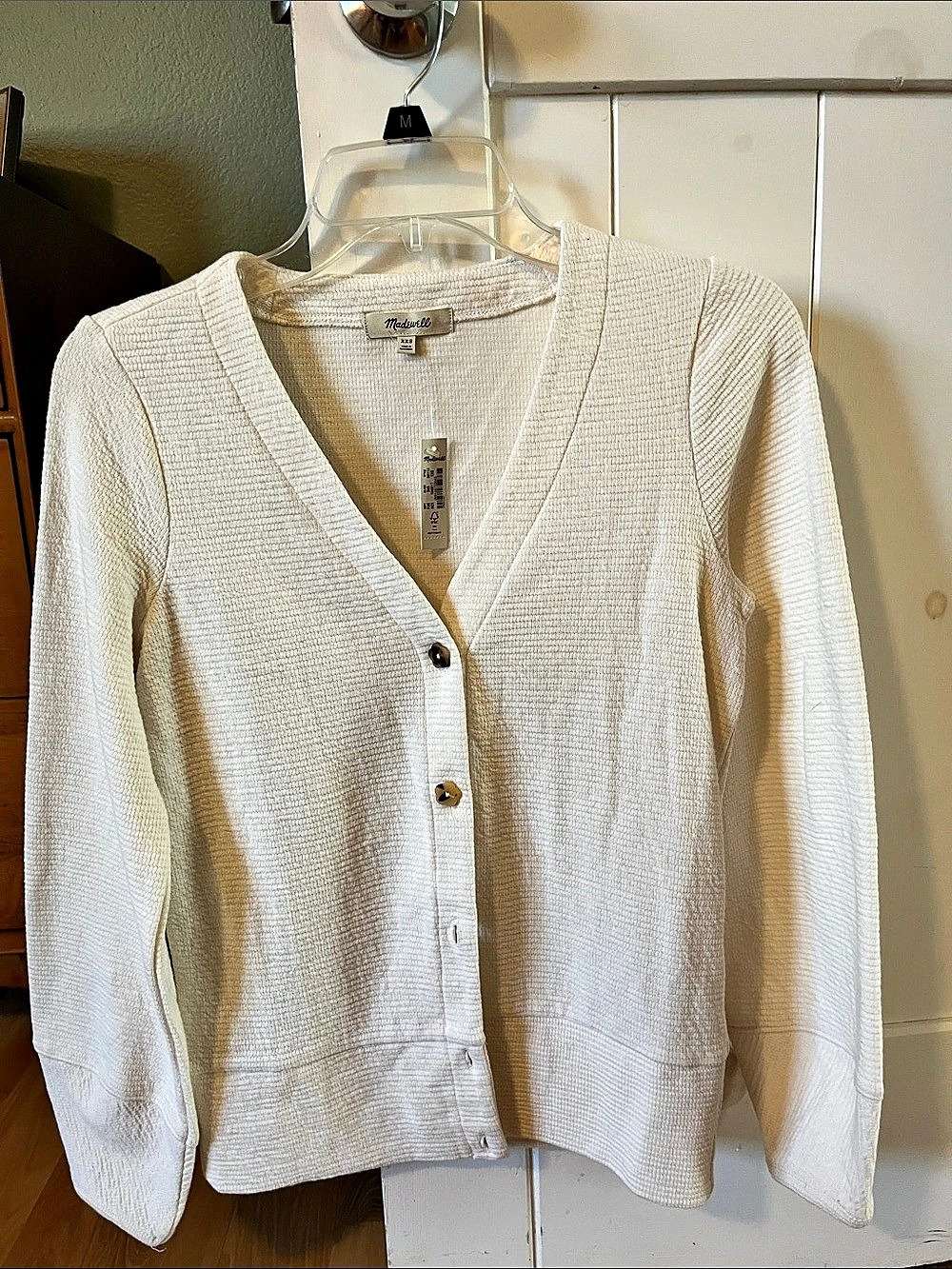 Madewell Pieced-Sleeve Cardigan Textured Cardigan White XS -NWT